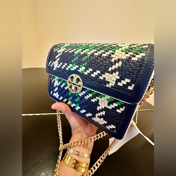 NWT Rare Luxury Authentic Tory Burch Duet Chain Woven Convertible Shoulder Bag - Picture 14 of 17